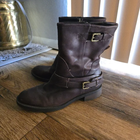 Enzo Angiolini Brown Leather Moto Boots - Picture 2 of 7